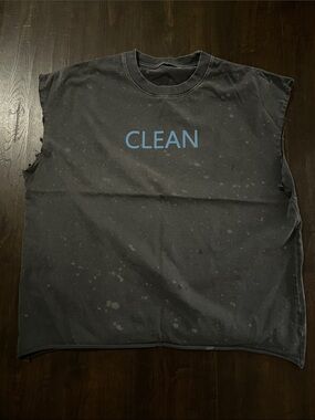 Men's Black Sleeveless Tank Top with Blue CLEAN Graphic